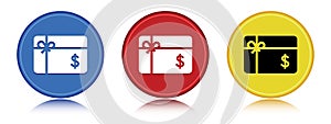 Gift card dollar sign icon flat round button set illustration