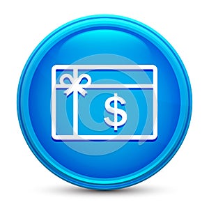 Gift card dollar sign icon glass shiny blue round button isolated design vector illustration