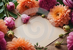 a gift card frame with yellow flowers and a white sheet of paper. a place for the text.