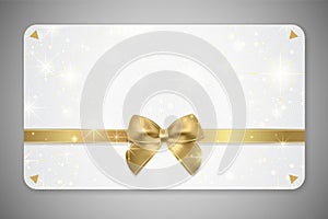 Gift card Gift card discount, Gift coupon with golden ribbon, gold bow and star pattern