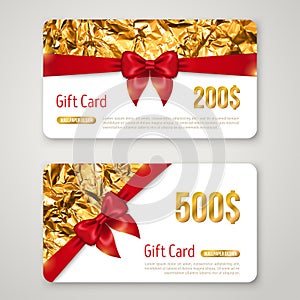 Gift Card with Golden Foil Texture and Red Bow