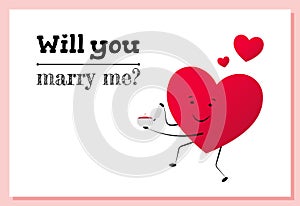 Gift card with inscription You will marry me. Red heart in love makes proposal.