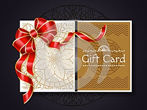 Gift Card Paper Certificate with Red Ribbon Bow