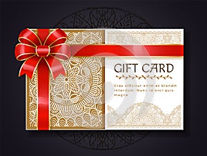 Gift Card Paper Certificate with Red Ribbon Bow