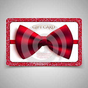 Gift card with red bow and glitter