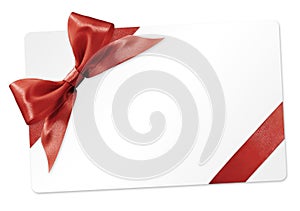 Gift card with red ribbon bow Isolated on white