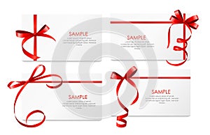 Gift Card with Red Ribbon and Bow Set. Vector