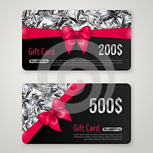 Gift Card with Silver Foil Texture and Pink Bow