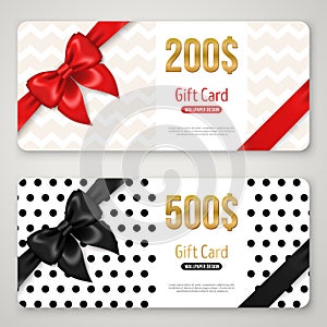 Gift card template with bow ribbons in corners