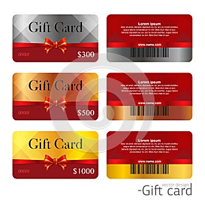 Gift card templates. Vector design polygonal plastic cards with bar code. Vector