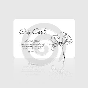 Gift card vector with poppy flower design on white background for beauty salon, spa, massage salon. Gift card template