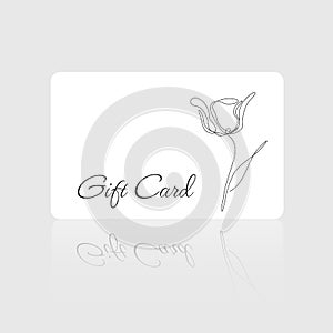 Gift card vector template with elegant tulip flower design on white background for beauty salon, spa, massage salon