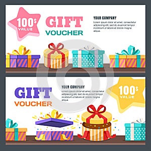 Gift card, voucher, certificate or coupon vector design layout. Discount banner template for surprise holidays greetings