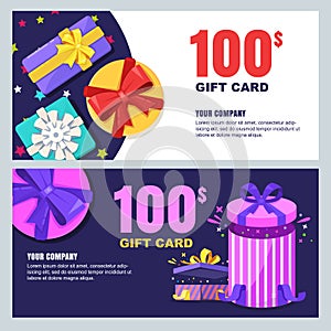 Gift card, voucher, certificate or coupon vector design layout. Discount banner template for surprise holidays greetings