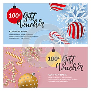 Gift card, voucher, certificate, coupon vector design template. Discount banner for Christmas and New Year holidays sale