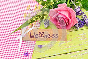 Gift card for Wellness with romantic bouquet of flowers