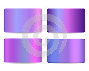 Gift cards or discount cards or credit cards set with shiny holographic background