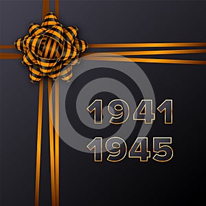 Gift cards golden numbers 1941-1945 with a black and orange tied bow. 9 May - Victory day template design. Graphic