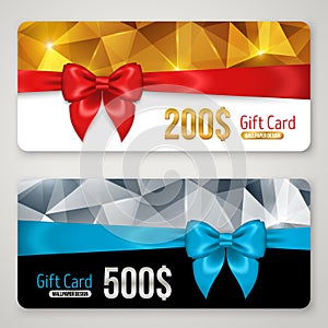 Gift Cards with Polygonal Texture and Bow Ribbons