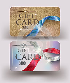 Gift cards with sparkling ribbons.