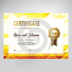 Gift certificate design, honorary diploma. Creative geometric gold background