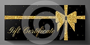 Gift Certificate, Golden ticket, Gift Voucher with sparkle starry background and glitter gold bow ribbon