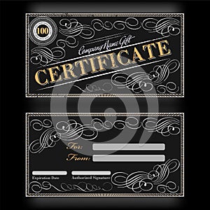 Gift certificate template black floral design