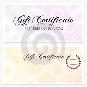 Gift certificate, Voucher, Coupon, Invitation or Gift card template with shiny texture