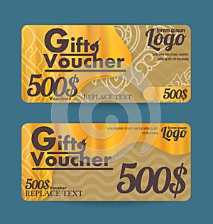 Gift certificate voucher template with line thai art design