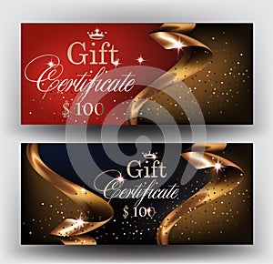 Gift certificates with gold ribbons.