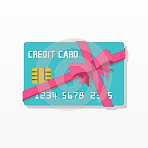 Gift credit cards with red bow and ribbon. Template finance voucher.