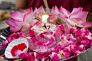 Gift for the dead people in Ganga River. Varanasi. India.