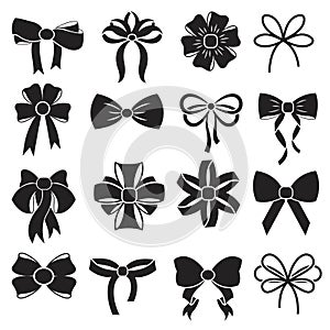 Gift decorative ribbon bow vector icons set
