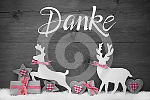 Gift, Deer, Heart, Snow, Danke Means Thank You, Gray Background