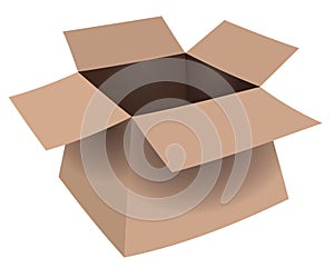 Gift and delivering concept. Empty bent carton brown box. Vector