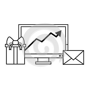 Gift delivery business tendency data in black and white photo