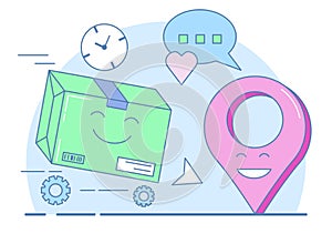 Gift delivery, Packed box and geolocation symbol
