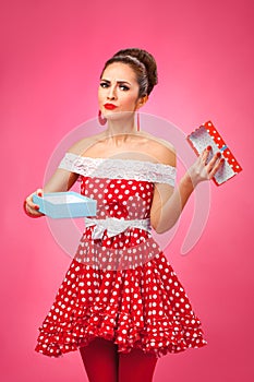 Gift disappointement. Pin-Up Retro Style Woman