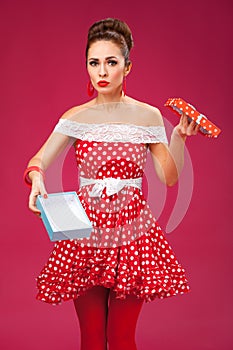 Gift disappointement. Pin-Up Retro Style Woman