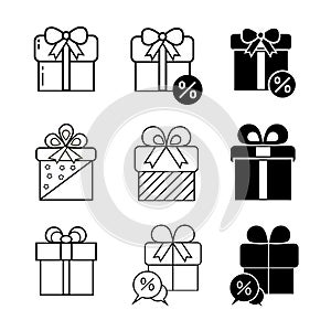 Gift discounts vector icons set on white background