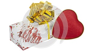 Gift with dolgen ribbon and bow and red heart