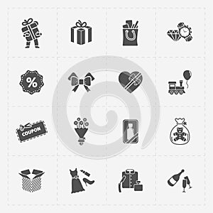 Gift flat black shop icon set