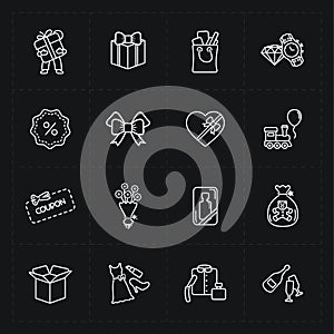 Gift flat contour shop icon set