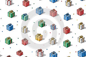 Gift giving. Seamless pattern. Bright gift boxes. Hand drawn. Minimalist style
