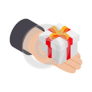 Gift in hand 3d isometric icon