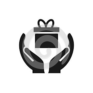 Gift Hand logo design. Gift Box logo with Hand concept vector. Hand and Gift Box logo design