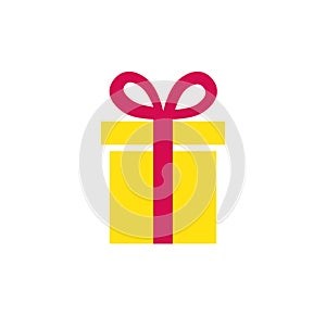 Gift icon. Simple present box with ribbon. Isolated object