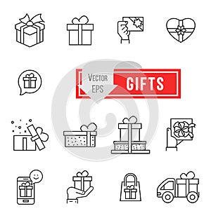 Gift icons. Vector icon outline.