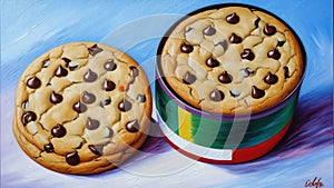 The Gift of Indulgence An Exquisite Oil Painting of a Cookie Gift Box for National Chocola.AI Generated