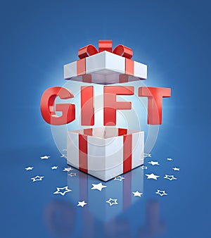 Gift inside box on blue background